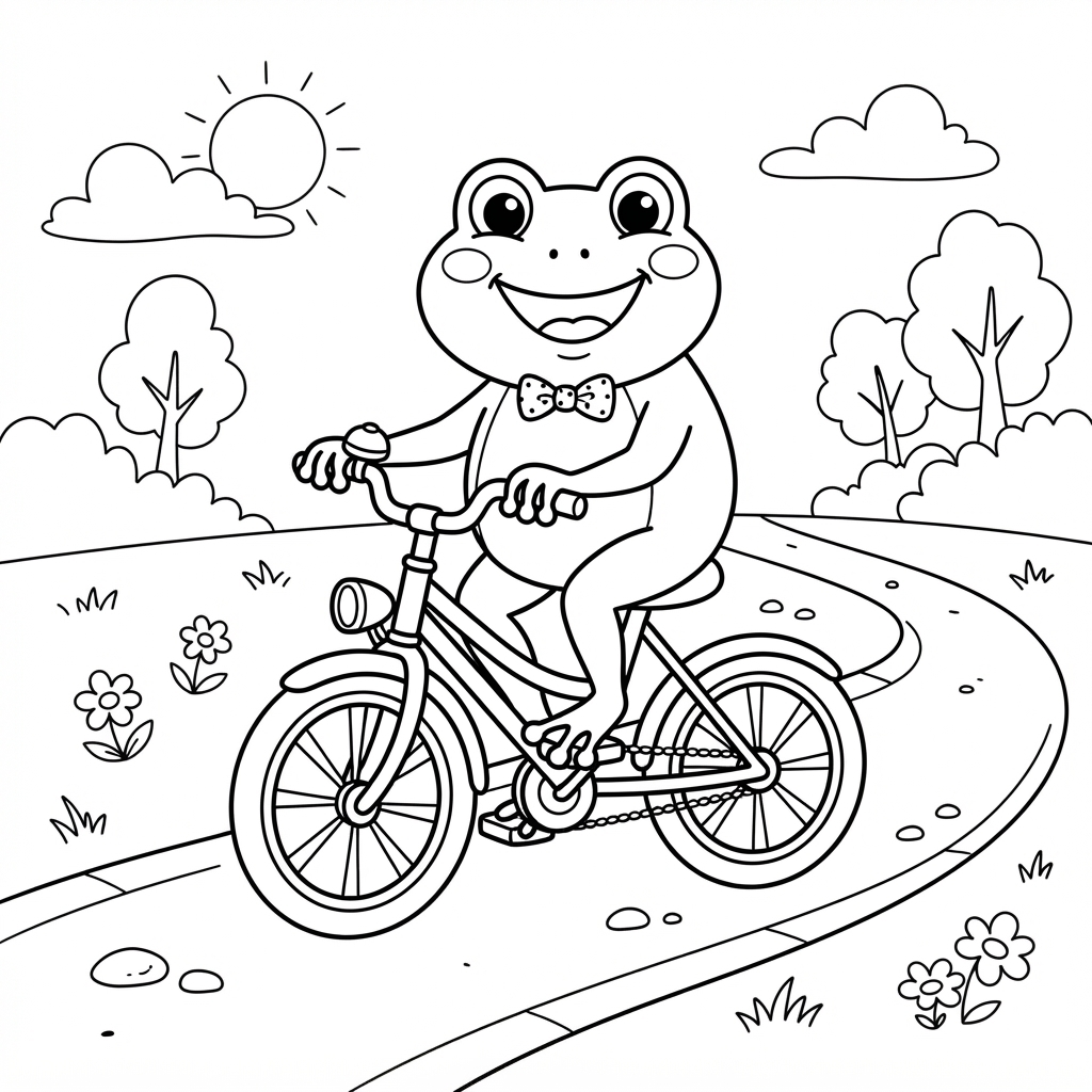 Kolorowanka: Żabka na rowerze